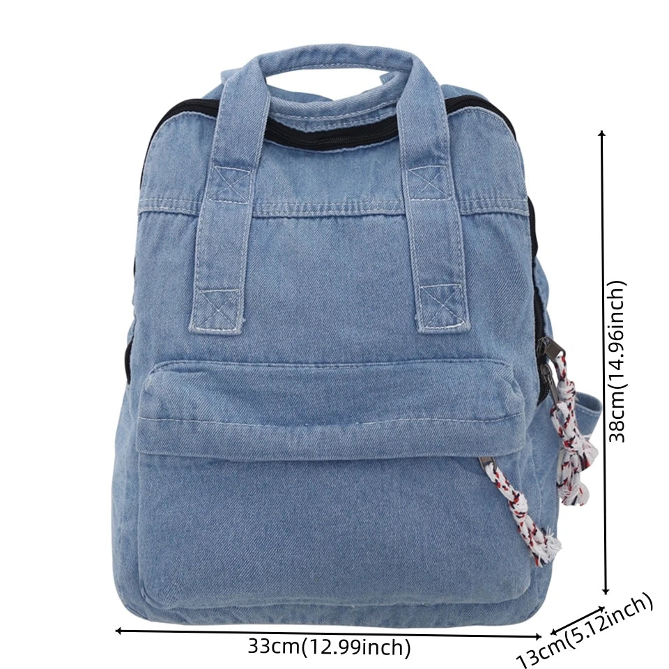 Fashion Waterproof Denim Backpack Women Casual Rucksack Shoulder Bag Nylon Big Capacity School Bag Knapsack