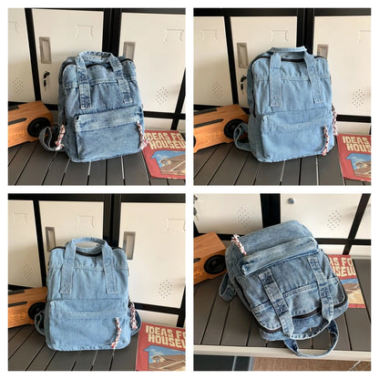 Fashion Waterproof Denim Backpack Women Casual Rucksack Shoulder Bag Nylon Big Capacity School Bag Knapsack
