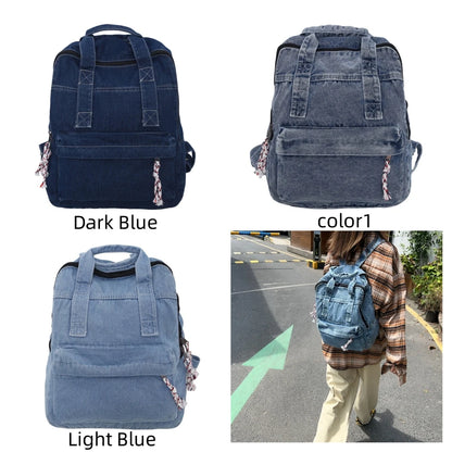 Fashion Waterproof Denim Backpack Women Casual Rucksack Shoulder Bag Nylon Big Capacity School Bag Knapsack