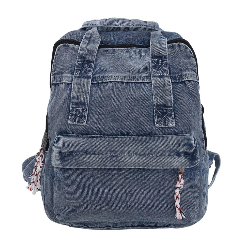 Fashion Waterproof Denim Backpack Women Casual Rucksack Shoulder Bag Nylon Big Capacity School Bag Knapsack