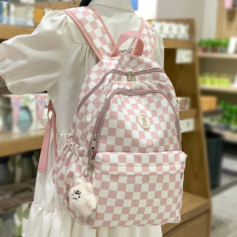 Fashion Waterproof Lady Cute Plaid Backpack Female College Leisure Girl Travel Lattice Book Backpack New Women Laptop School Bag