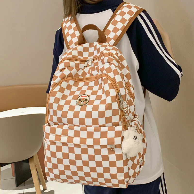 Fashion Waterproof Lady Cute Plaid Backpack Female College Leisure Girl Travel Lattice Book Backpack New Women Laptop School Bag