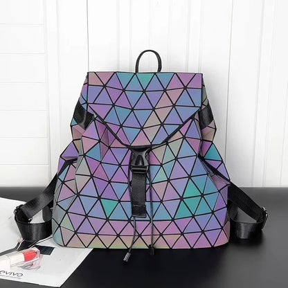 Fashion Women Backpack Geometric Luminous Students Backpacks For Girls Boy Drawstring School Bags Travel Bag