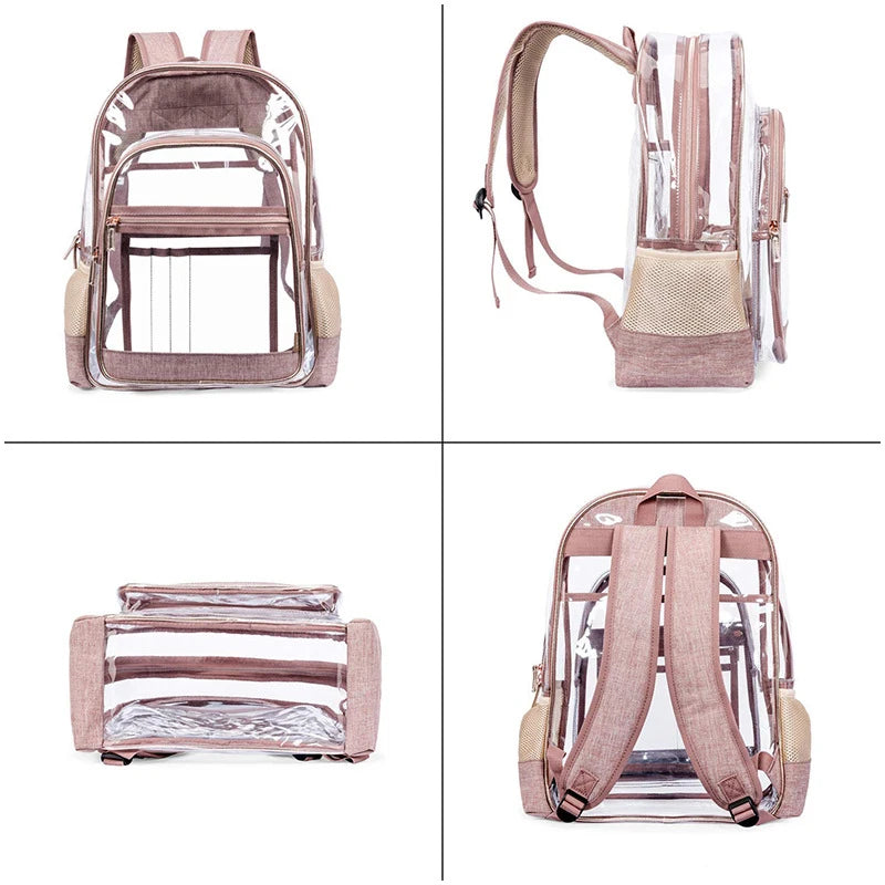 Fashion Women Backpacks Student Girls Transparent Backpacks Multiple Pockets Waterproof Pouch Bags Handbags