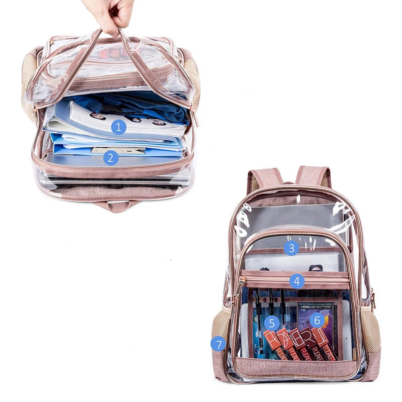 Fashion Women Backpacks Student Girls Transparent Backpacks Multiple Pockets Waterproof Pouch Bags Handbags