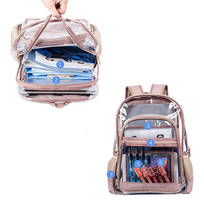 Fashion Women Backpacks Student Girls Transparent Backpacks Multiple Pockets Waterproof Pouch Bags Handbags