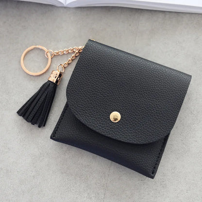 Fashion Women Credit Card holder with Key Ring Small Tassel Cards Wallets for Girls Lady Sweet Mini Purse porte carte