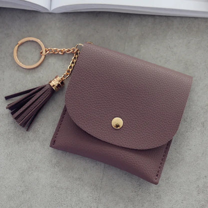 Fashion Women Credit Card holder with Key Ring Small Tassel Cards Wallets for Girls Lady Sweet Mini Purse porte carte