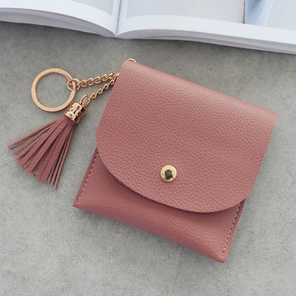 Fashion Women Credit Card holder with Key Ring Small Tassel Cards Wallets for Girls Lady Sweet Mini Purse porte carte