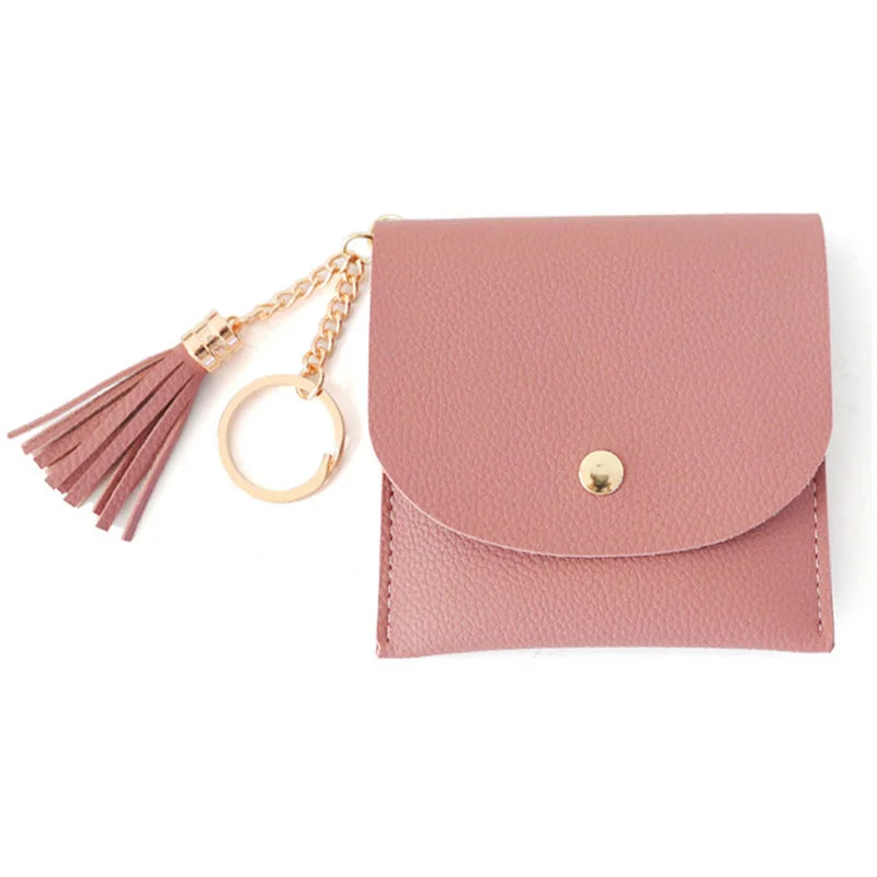 Fashion Women Credit Card holder with Key Ring Small Tassel Cards Wallets for Girls Lady Sweet Mini Purse porte carte