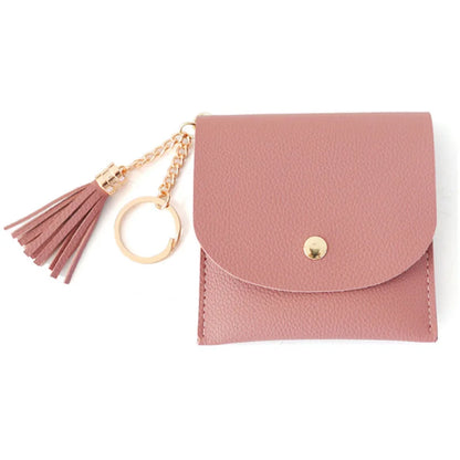 Fashion Women Credit Card holder with Key Ring Small Tassel Cards Wallets for Girls Lady Sweet Mini Purse porte carte