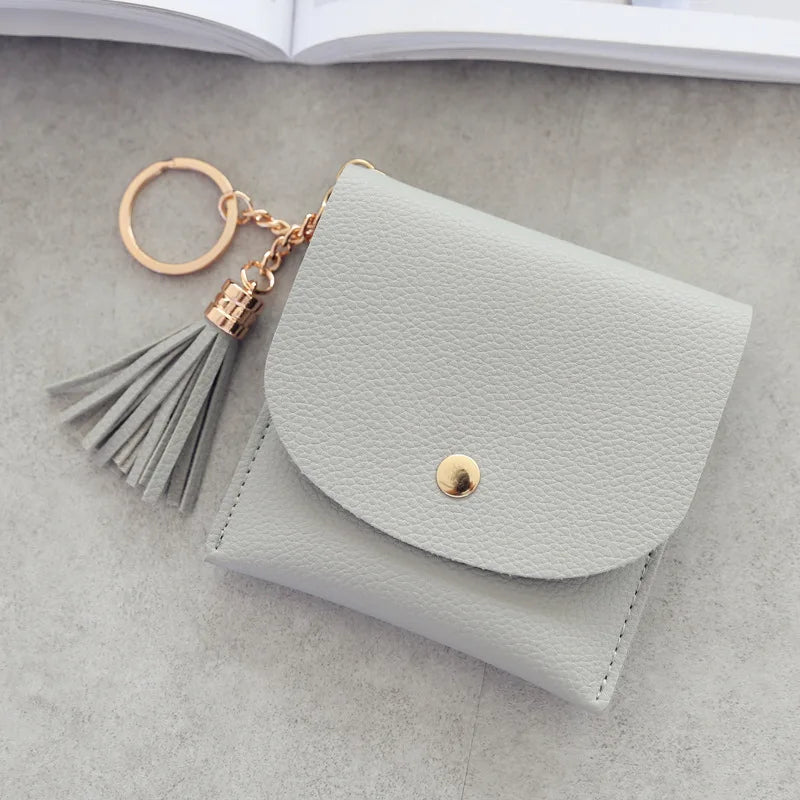 Fashion Women Credit Card holder with Key Ring Small Tassel Cards Wallets for Girls Lady Sweet Mini Purse porte carte