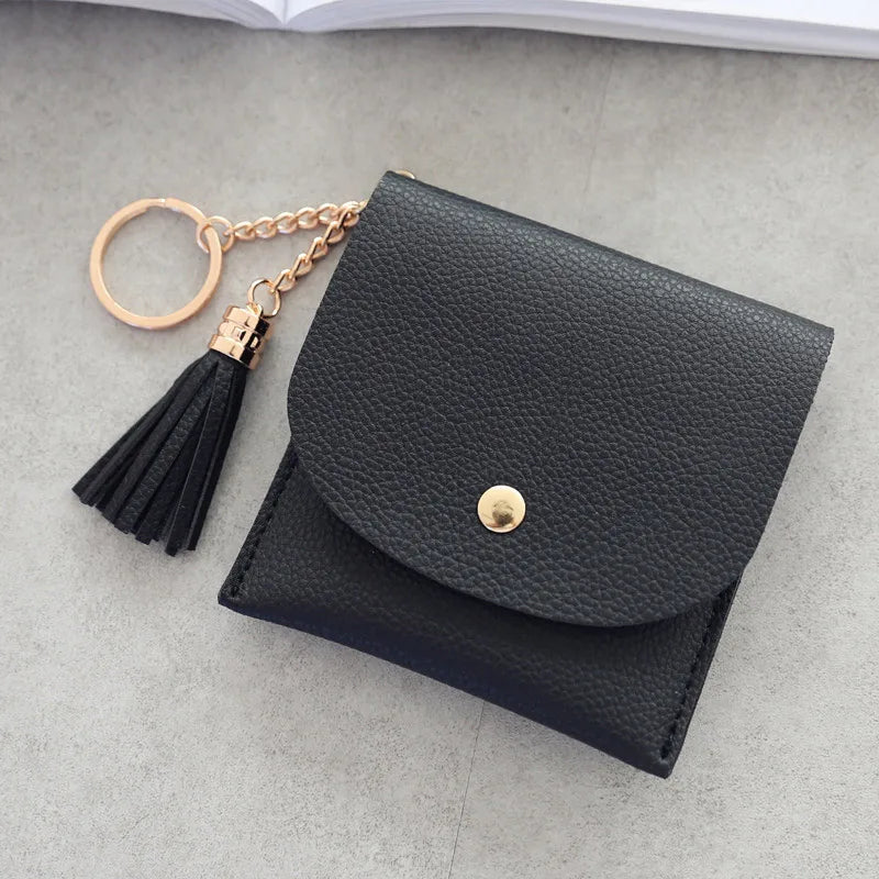 Fashion Women Credit Card holder with Key Ring Small Tassel Cards Wallets for Girls Lady Sweet Mini Purse porte carte