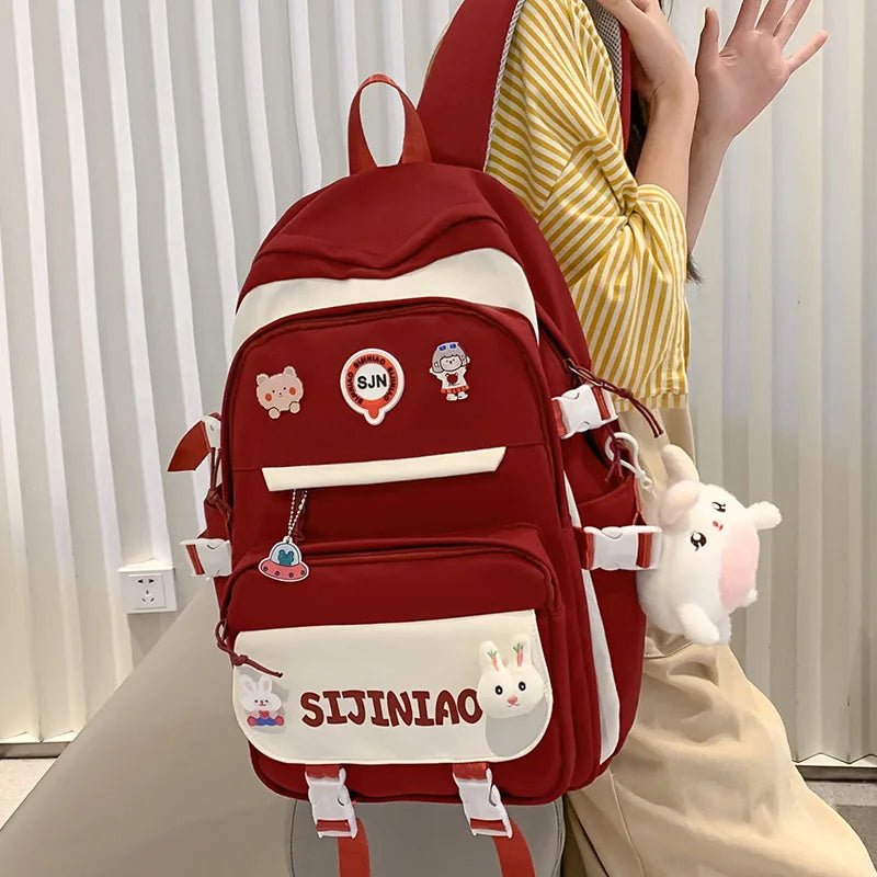 Fashion Women Cute Harajuku Badge Girl Laptop Student Book Bag Female Travel Kawaii College Backpack Lady School Backpacks Nylon