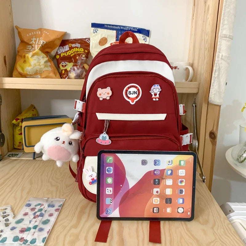 Fashion Women Cute Harajuku Badge Girl Laptop Student Book Bag Female Travel Kawaii College Backpack Lady School Backpacks Nylon
