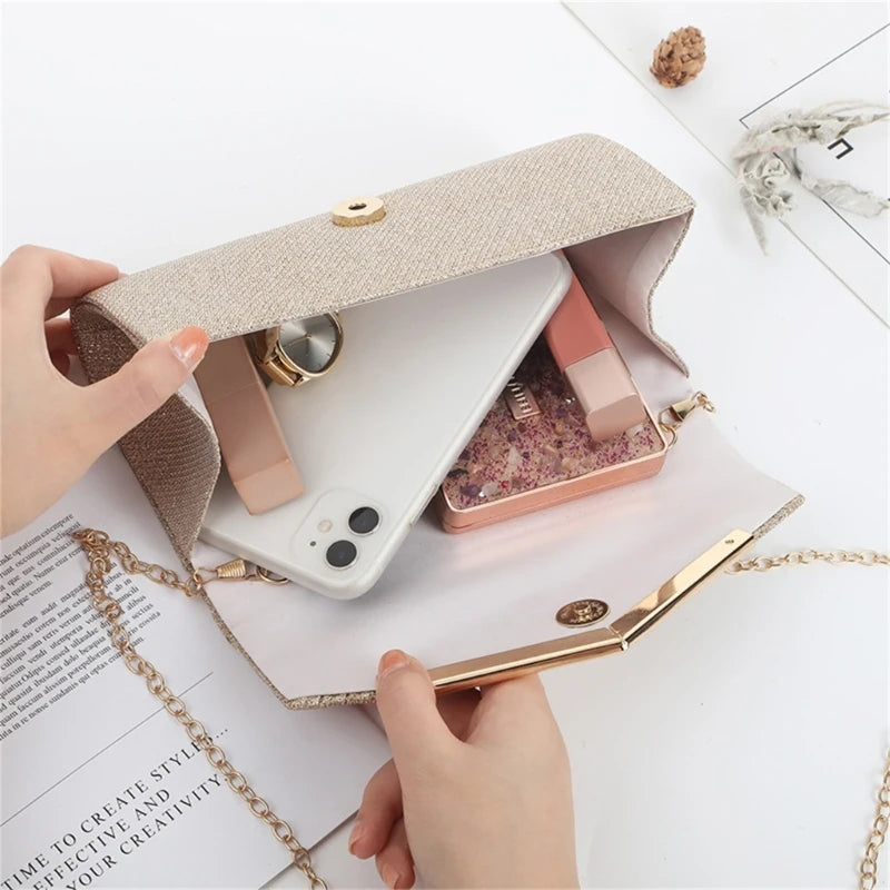 Fashion Women Evening Bag Party Banquet Glitter Bag for Ladies Wedding Clutches Handbag Shoulder Bag with Chain Purse
