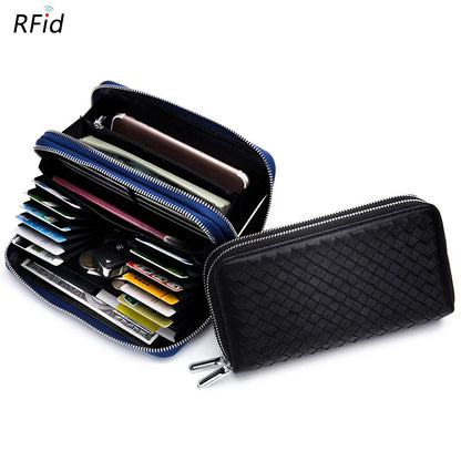 Fashion Women Genuine Leather Long Wallet Soft Sheepskin Clutch Purse Double Zipper RFID Mobile Phone Bags Portefeuille Femme