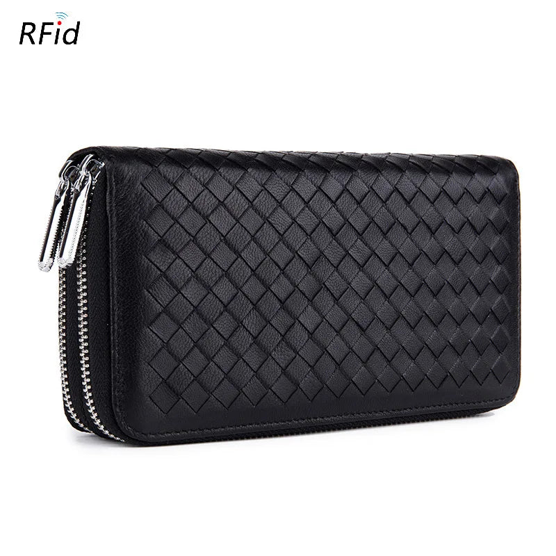 Fashion Women Genuine Leather Long Wallet Soft Sheepskin Clutch Purse Double Zipper RFID Mobile Phone Bags Portefeuille Femme