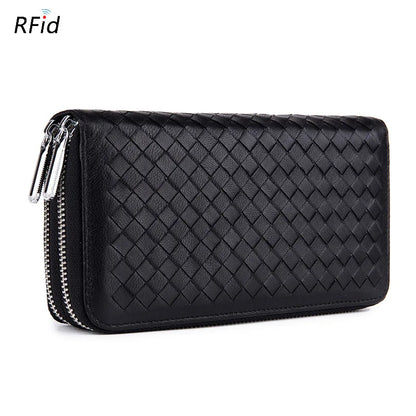 Fashion Women Genuine Leather Long Wallet Soft Sheepskin Clutch Purse Double Zipper RFID Mobile Phone Bags Portefeuille Femme