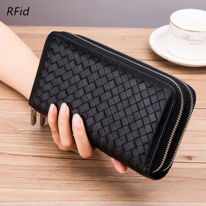Fashion Women Genuine Leather Long Wallet Soft Sheepskin Clutch Purse Double Zipper RFID Mobile Phone Bags Portefeuille Femme