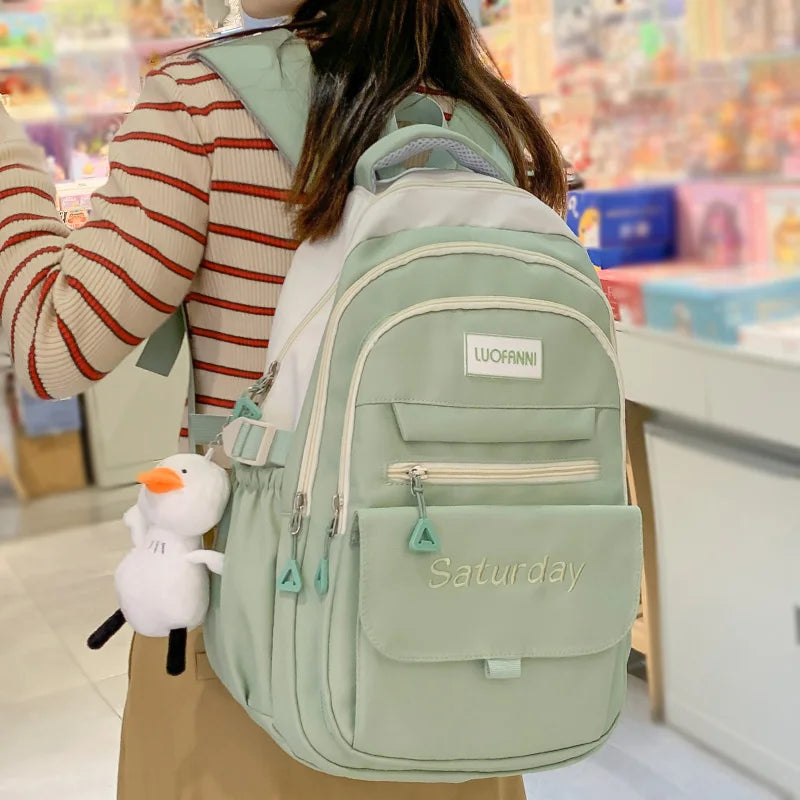 Fashion Women Green Laptop Bags High Capacity Student Lady Cute Book Backpack Female Travel Nylon School Bag College Girl Trendy