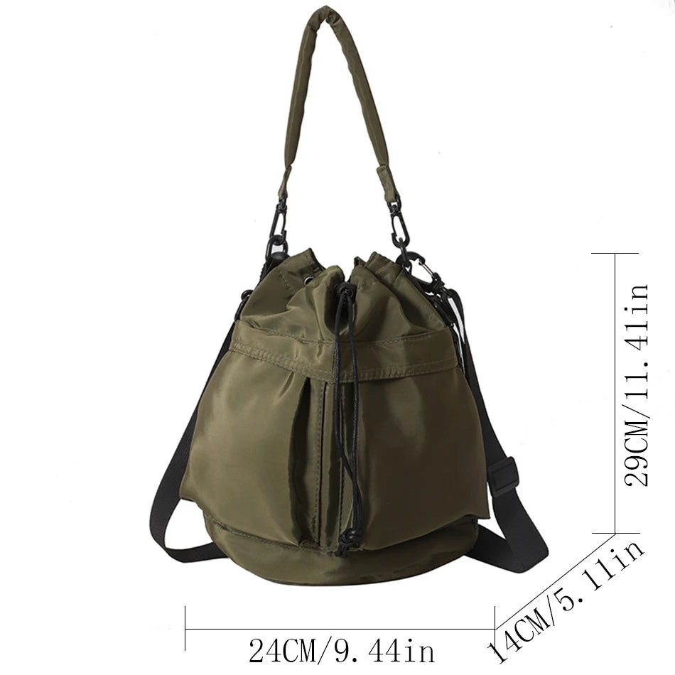 Fashion Women Handbags Waterproof Nylon Shoulder Bags Large Capacity Crossbody Bags for Women Portable Drawstring Bucket Bag Sac