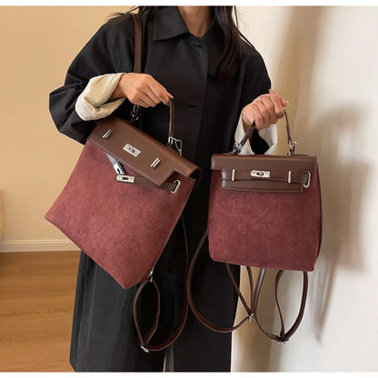 Fashion Women High Capacity Vintage Nubuck Backpacks HandBags Female Retro Cross Buckle Travel Shoulder Bags
