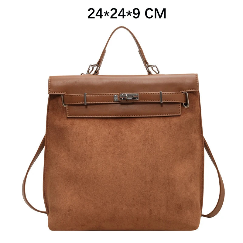 Fashion Women High Capacity Vintage Nubuck Backpacks HandBags Female Retro Cross Buckle Travel Shoulder Bags