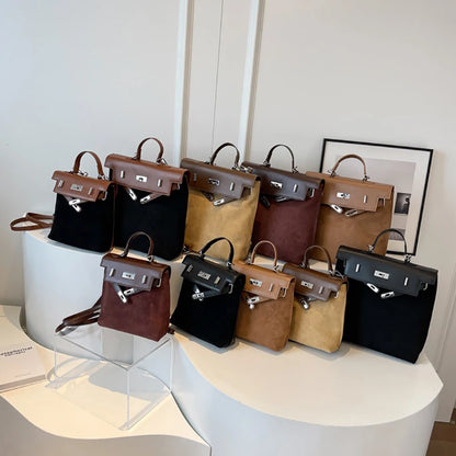 Fashion Women High Capacity Vintage Nubuck Backpacks HandBags Female Retro Cross Buckle Travel Shoulder Bags