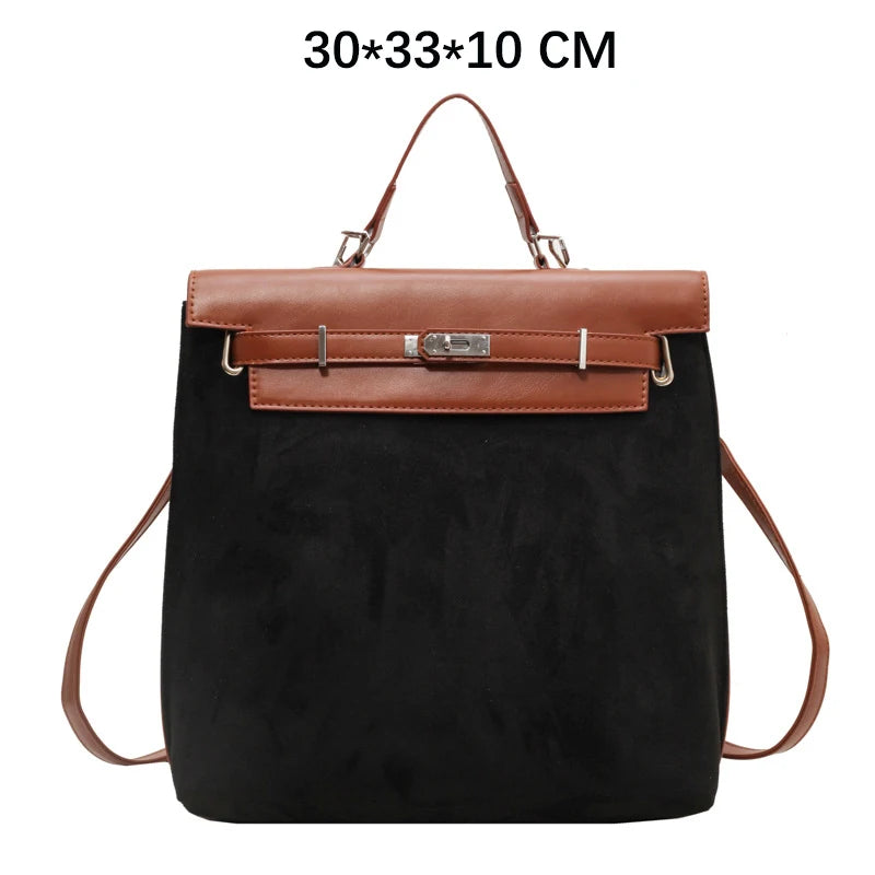 Fashion Women High Capacity Vintage Nubuck Backpacks HandBags Female Retro Cross Buckle Travel Shoulder Bags