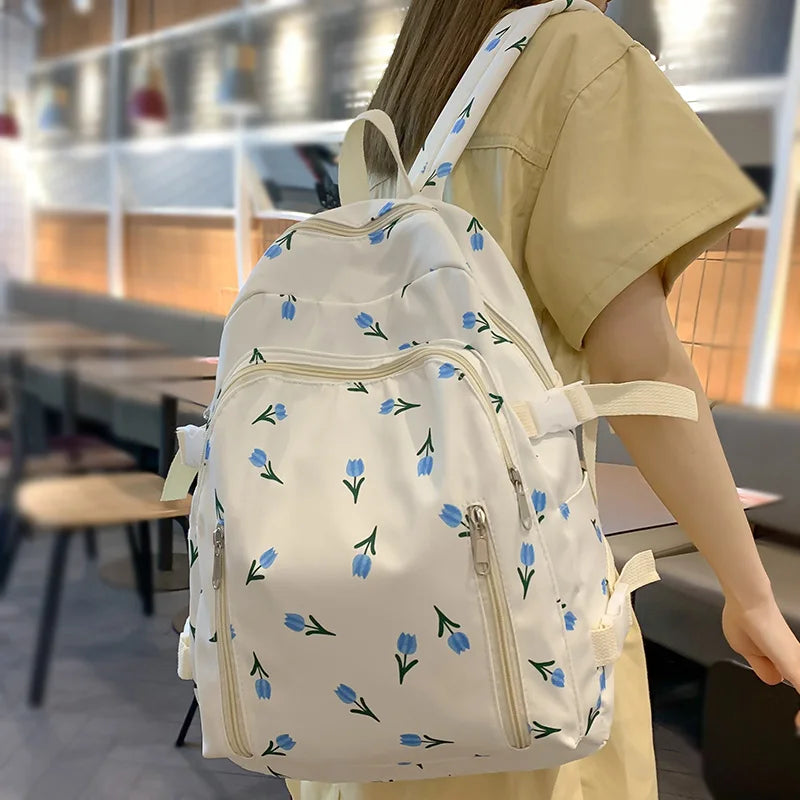Fashion Women Kawaii Floral Waterproof Laptop Bag Student Ladies Cute Book Backpack Female Travel Nylon School Bags College Girl