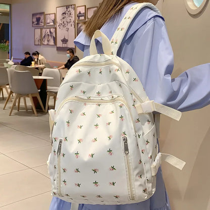 Fashion Women Kawaii Floral Waterproof Laptop Bag Student Ladies Cute Book Backpack Female Travel Nylon School Bags College Girl