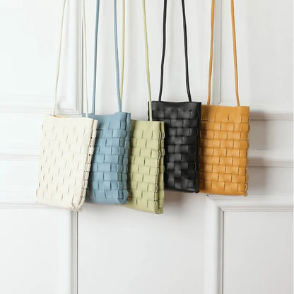 Fashion Women Knitting Mini Mobile Phone Bags Fresh Blue Crossbody Handbags and Purse Designer Small Shoulder Bag High Quality