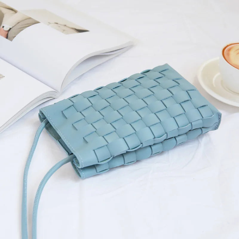 Fashion Women Knitting Mini Mobile Phone Bags Fresh Blue Crossbody Handbags and Purse Designer Small Shoulder Bag High Quality