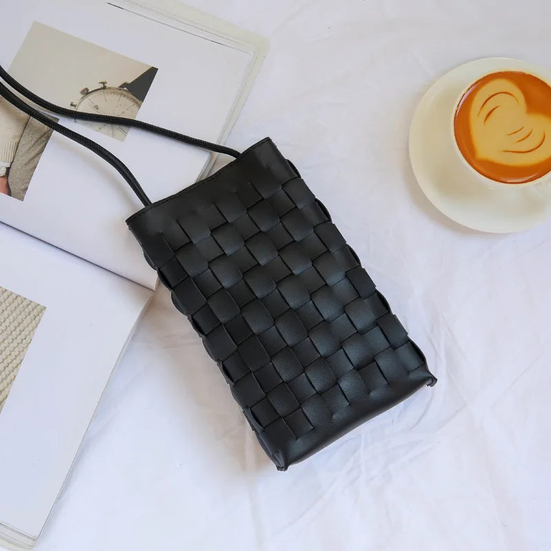 Fashion Women Knitting Mini Mobile Phone Bags Fresh Blue Crossbody Handbags and Purse Designer Small Shoulder Bag High Quality