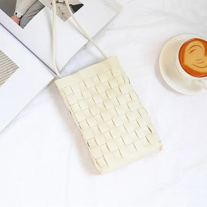 Fashion Women Knitting Mini Mobile Phone Bags Fresh Blue Crossbody Handbags and Purse Designer Small Shoulder Bag High Quality