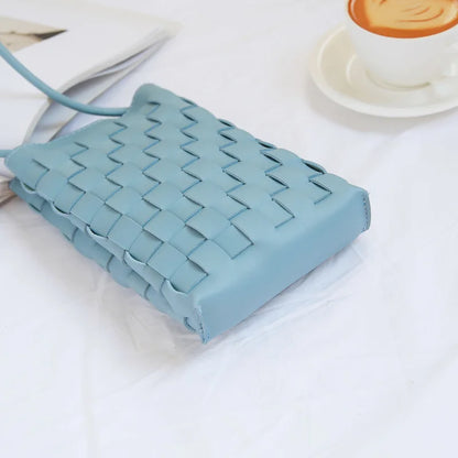 Fashion Women Knitting Mini Mobile Phone Bags Fresh Blue Crossbody Handbags and Purse Designer Small Shoulder Bag High Quality