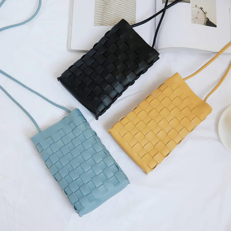Fashion Women Knitting Mini Mobile Phone Bags Fresh Blue Crossbody Handbags and Purse Designer Small Shoulder Bag High Quality