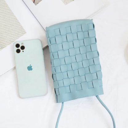 Fashion Women Knitting Mini Mobile Phone Bags Fresh Blue Crossbody Handbags and Purse Designer Small Shoulder Bag High Quality