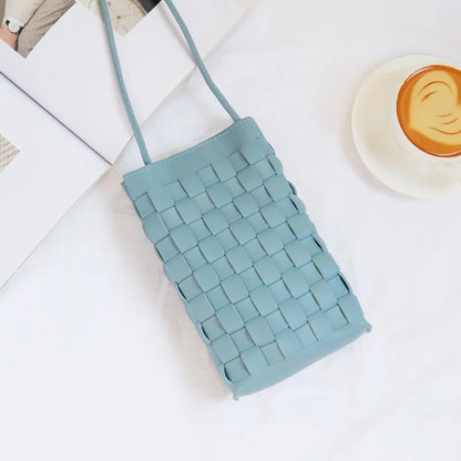 Fashion Women Knitting Mini Mobile Phone Bags Fresh Blue Crossbody Handbags and Purse Designer Small Shoulder Bag High Quality
