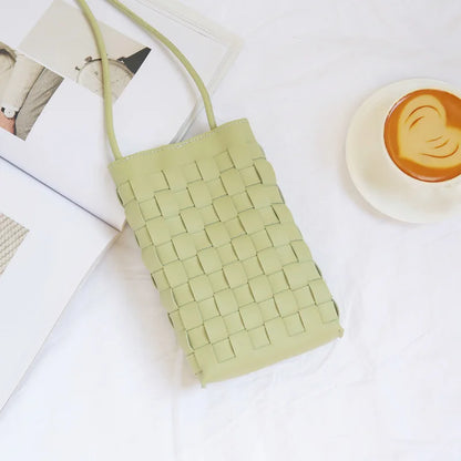 Fashion Women Knitting Mini Mobile Phone Bags Fresh Blue Crossbody Handbags and Purse Designer Small Shoulder Bag High Quality