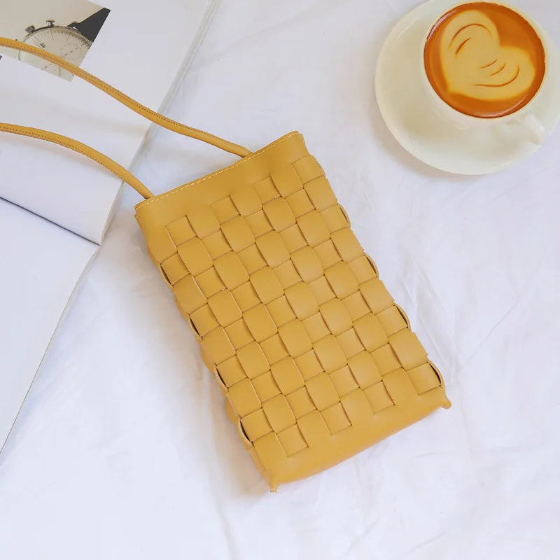 Fashion Women Knitting Mini Mobile Phone Bags Fresh Blue Crossbody Handbags and Purse Designer Small Shoulder Bag High Quality