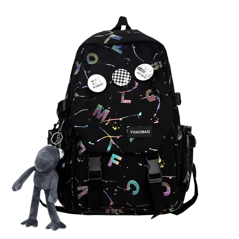 Fashion Women Men Graffiti College Bag Cool Male Ladies Travel Backpack Girl Boy Laptop Student Bag Trendy Female Backpack Nylon