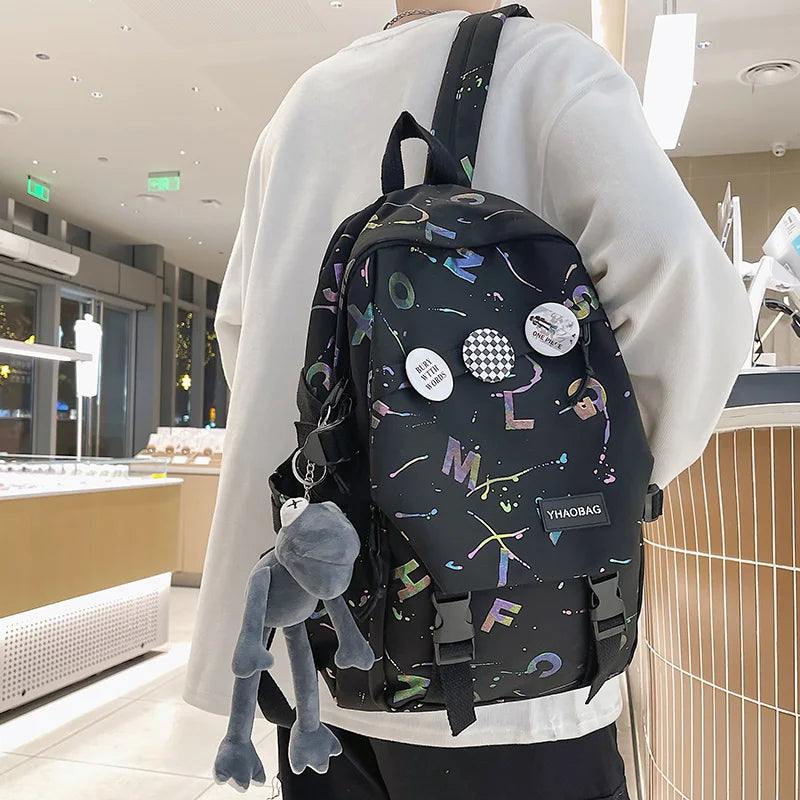 Fashion Women Men Graffiti College Bag Cool Male Ladies Travel Backpack Girl Boy Laptop Student Bag Trendy Female Backpack Nylon