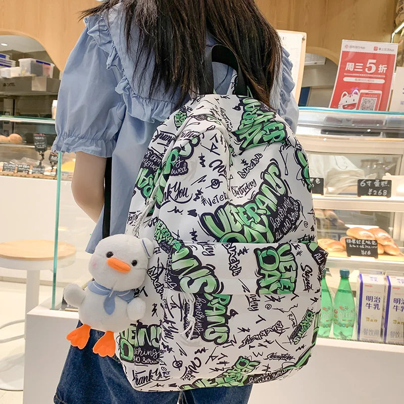 Fashion Women Men Graffiti Waterproof Book Bag Boy Girl Travel Leisure Printing School Bag Laptop Ladies College Backpack Female