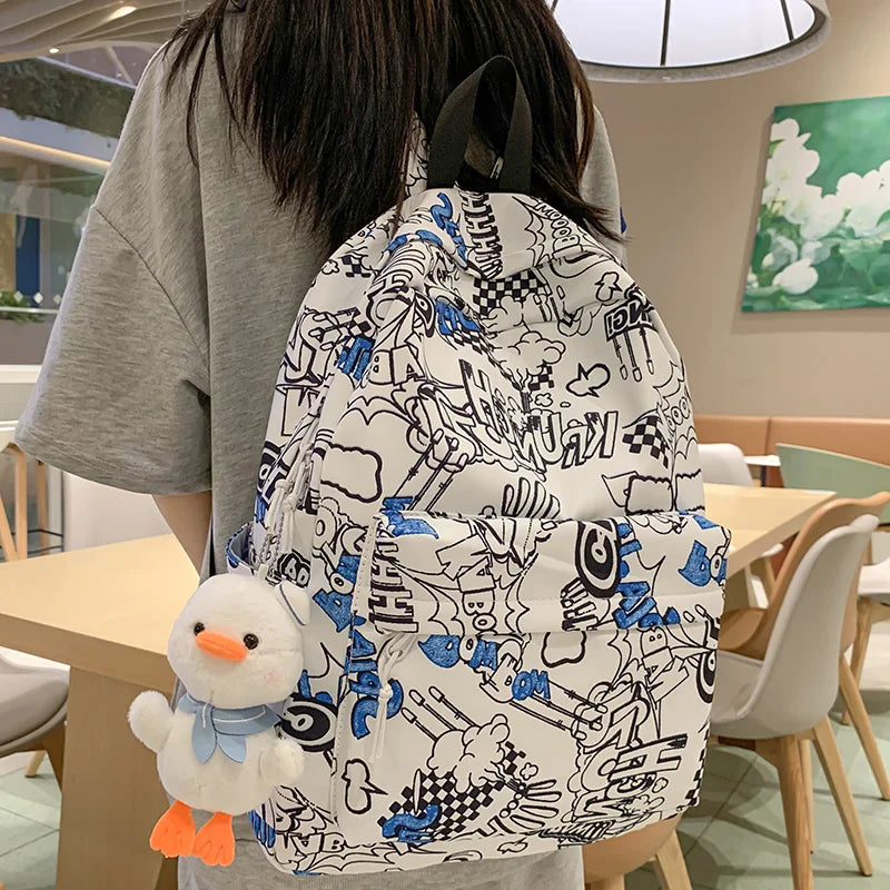 Fashion Women Men Graffiti Waterproof Book Bag Boy Girl Travel Leisure Printing School Bag Laptop Ladies College Backpack Female