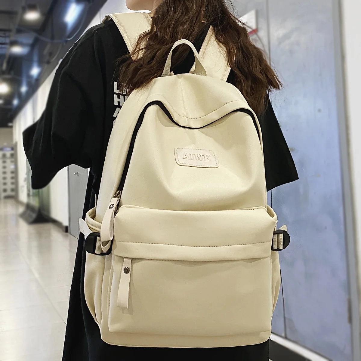 Fashion Women Men White Nylon Waterproof Laptop PU College Backpack Female Male Travel Book Bag Girl School Backpack Ladies Cool