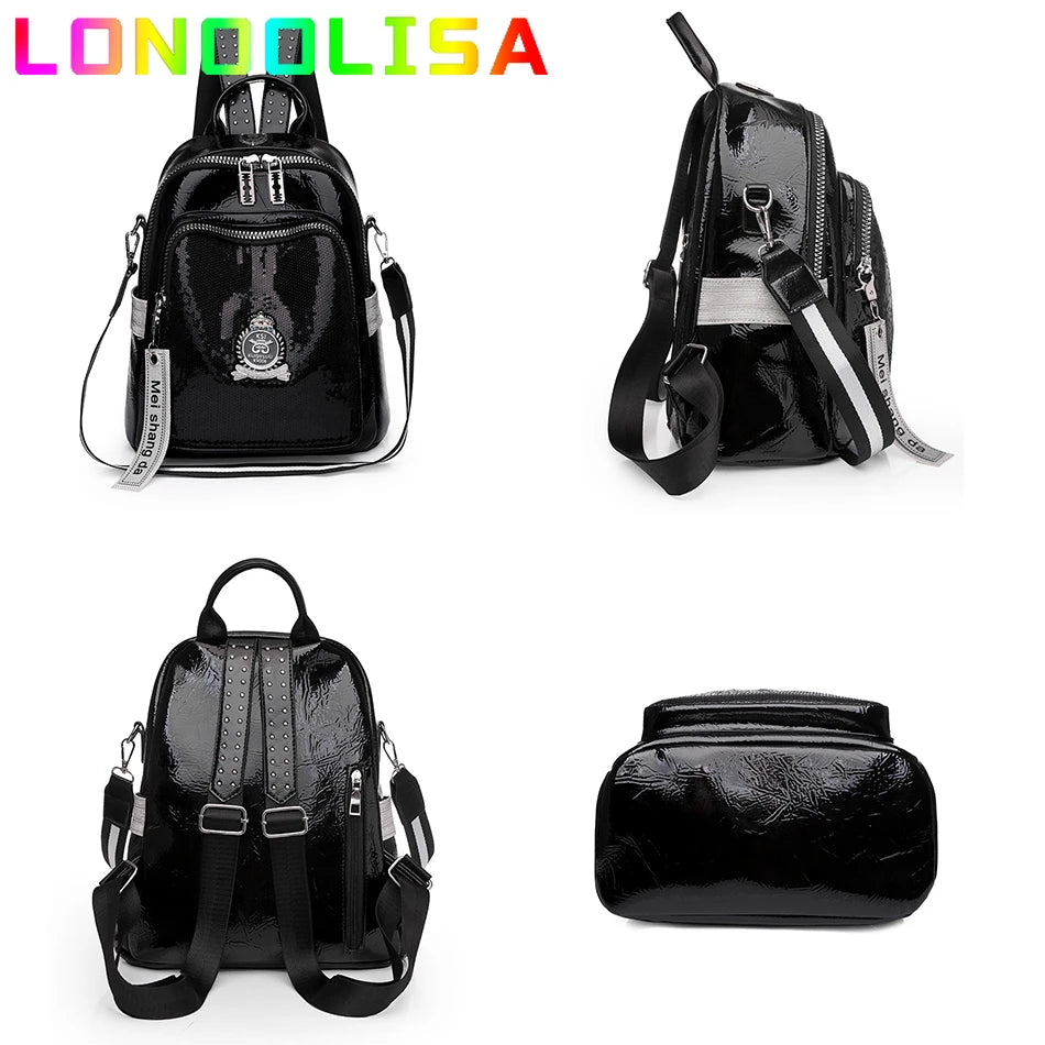 Fashion Women Sequins Backpack 3 In 1 Lady Bookbag for Girls Female Travel Bagpack Shopper Shoulder Bag Large Capacity Rucksack