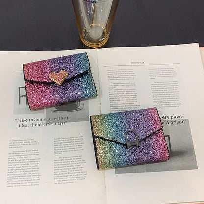 Fashion Women Sequins Wallets Glitter PU Leather Short Coin Purse Wallets for Ladies Card Holder Small Female Mini Clutch Girls