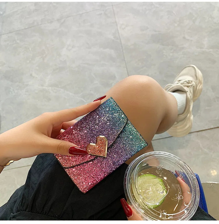 Fashion Women Sequins Wallets Glitter PU Leather Short Coin Purse Wallets for Ladies Card Holder Small Female Mini Clutch Girls